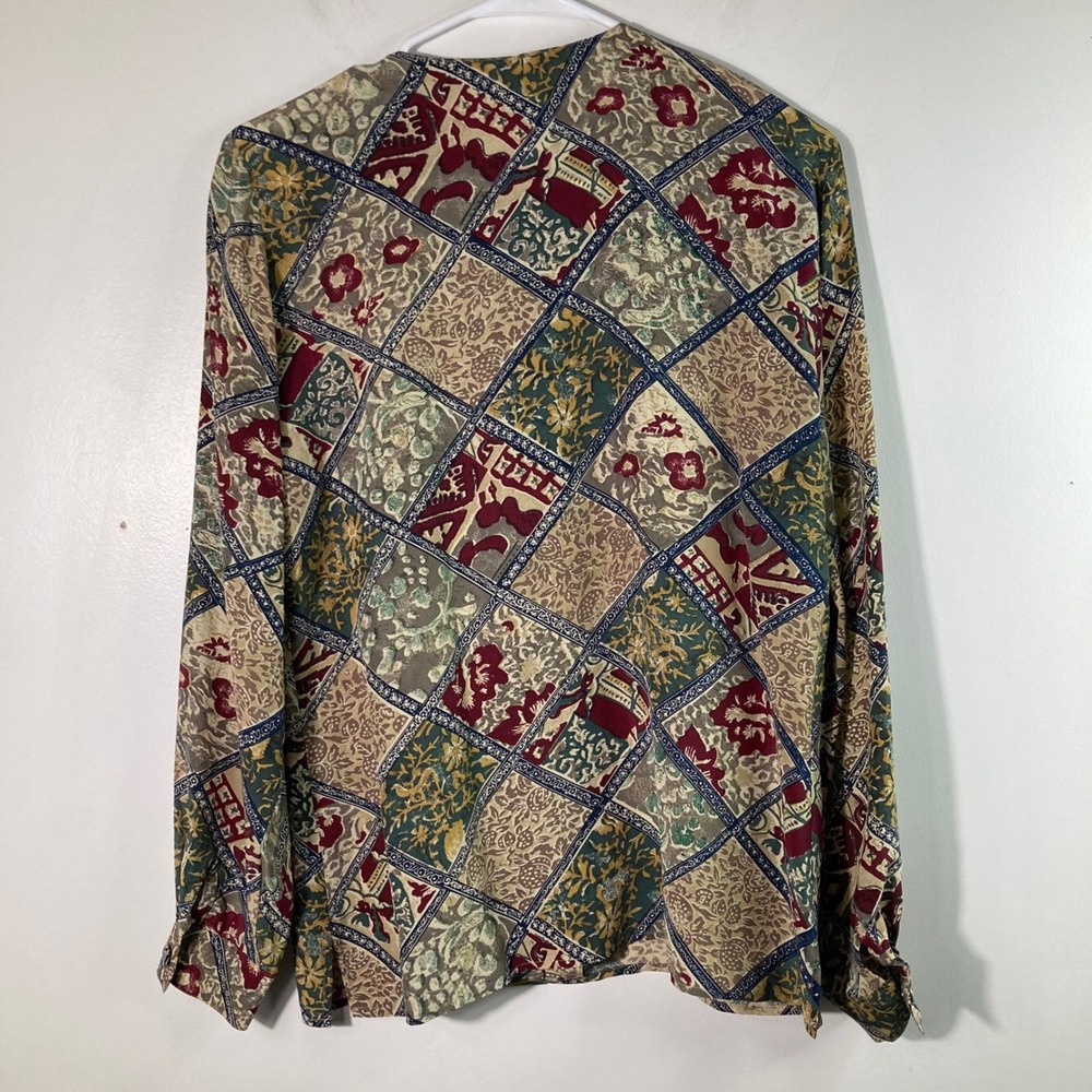 Tess 100% Silk Patchwork Print Button Front Shirt… - image 2